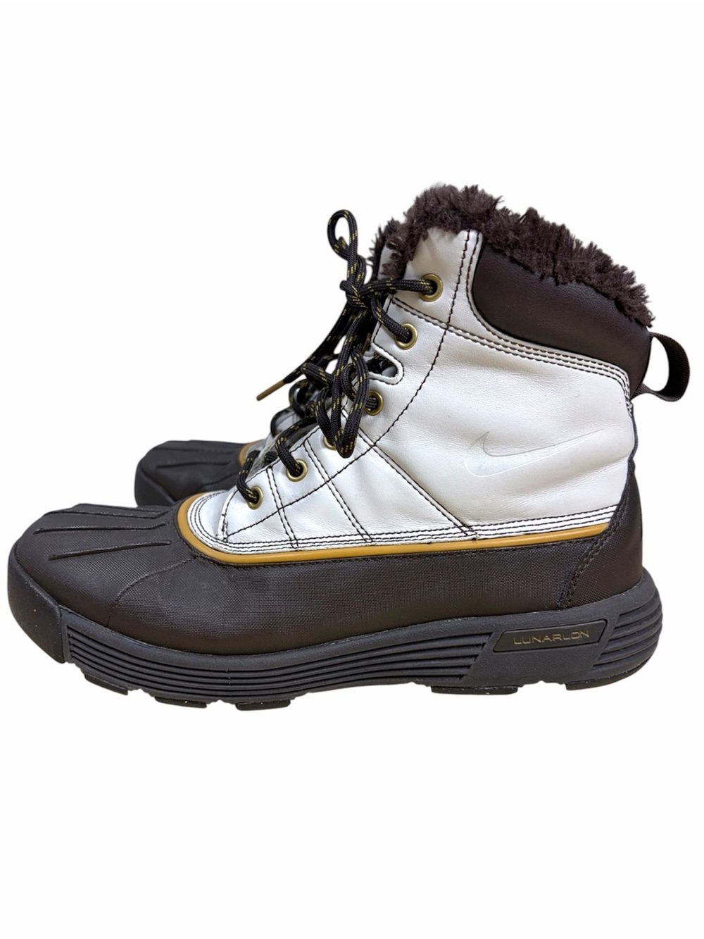 Nike ACG Lunarstorm White Brown Fur Lined Winter Duck Snow Boots 8.5 Women’s